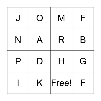 ALPHABET BINGO  Bingo Card