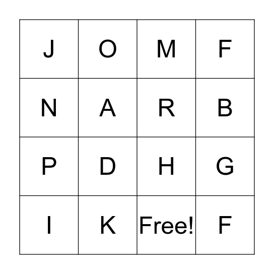 ALPHABET BINGO  Bingo Card