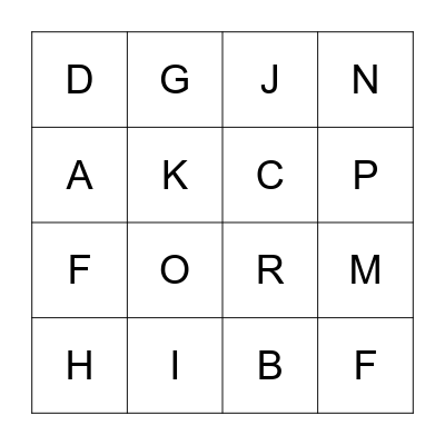 ALPHABET BINGO  Bingo Card