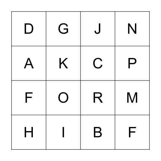 ALPHABET BINGO  Bingo Card