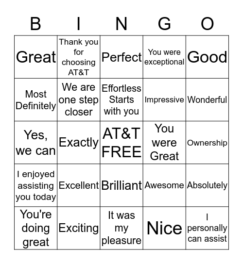 Innovative BUZZ Words/Service Promise Bingo Card