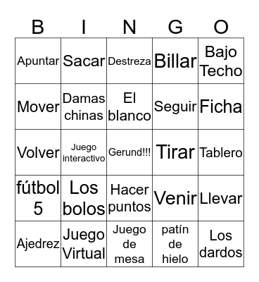 Diversión Bajo Techo Bingo Card