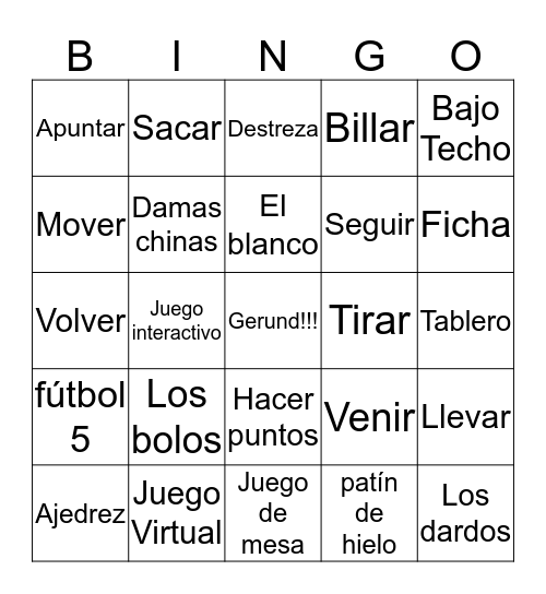 Diversión Bajo Techo Bingo Card