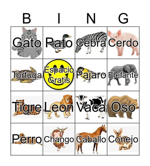 Animal Bingo Card