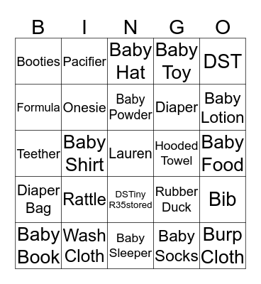 Lauren's Baby Shower March 31, 2019 Bingo Card