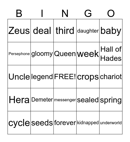 Demeter Bingo Card