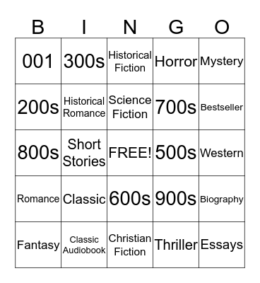 Adult Reading Bingo Card