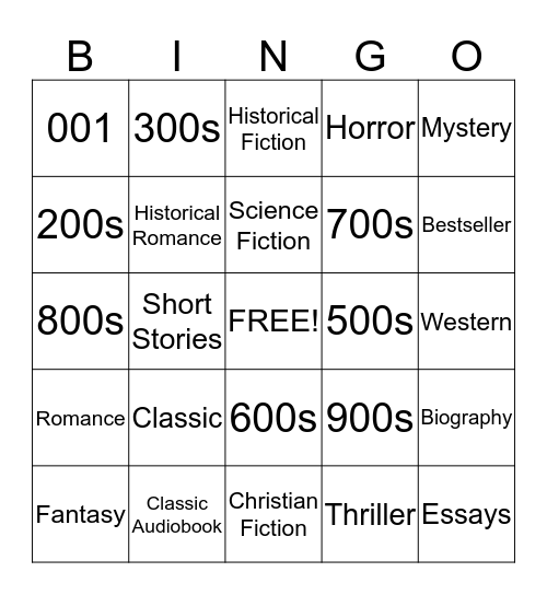 Adult Reading Bingo Card