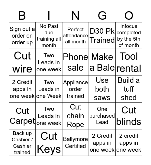 Lead -O - Bingo Card