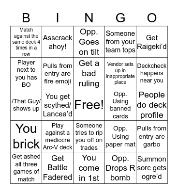 Yugioh Regional Bingo Card