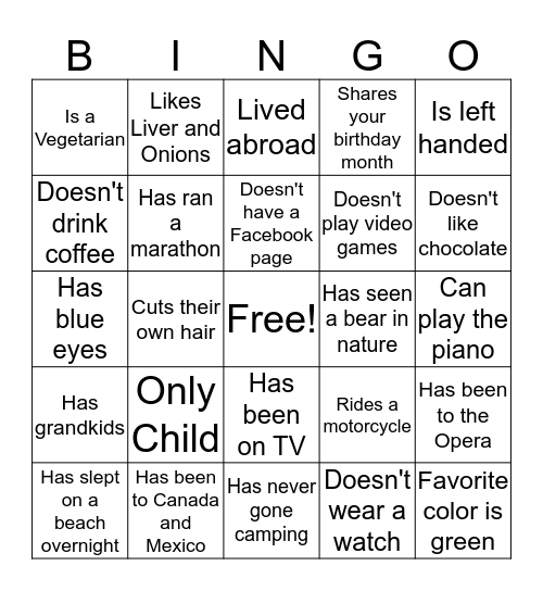 B.O.B. Bingo Card