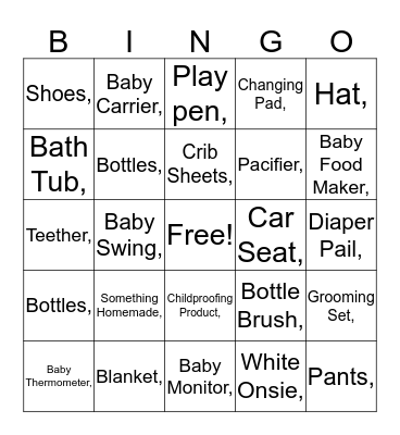 Baby Shower Bingo  Bingo Card