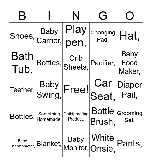 Baby Shower Bingo  Bingo Card
