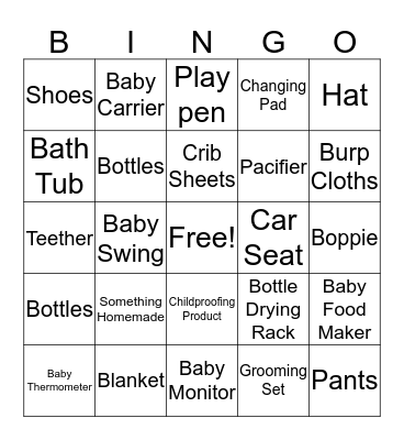 Baby Shower Bingo  Bingo Card