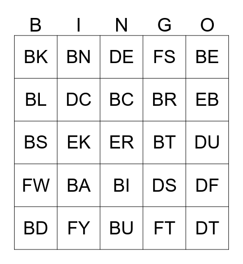 Station Code Bingo Card