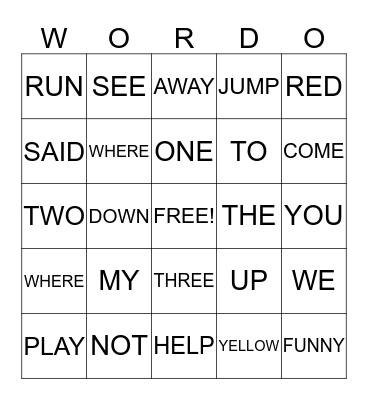 DOLCH PRE-PRIMER SIGHT VOCABULARY Bingo Card