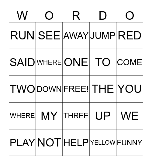 DOLCH PRE-PRIMER SIGHT VOCABULARY Bingo Card