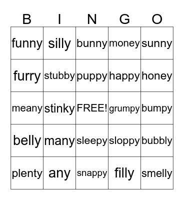 y  which says "ee" Bingo Card