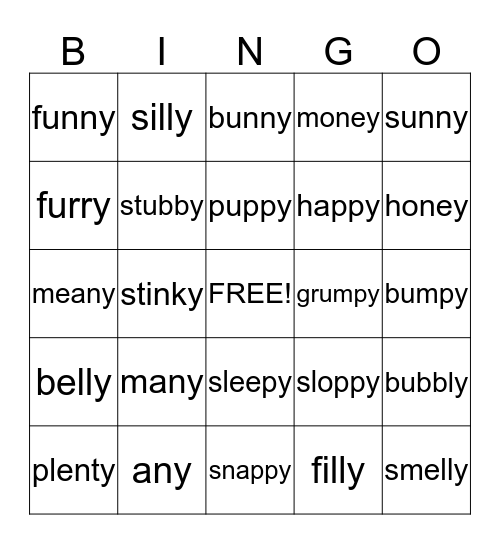 y  which says "ee" Bingo Card