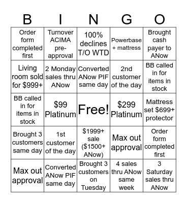 FURNITURE MART Bingo Card