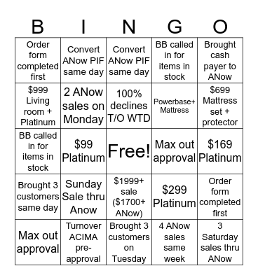 TYRANTA Bingo Card