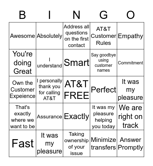Innovative BUZZ Words/Service Promise Bingo Card