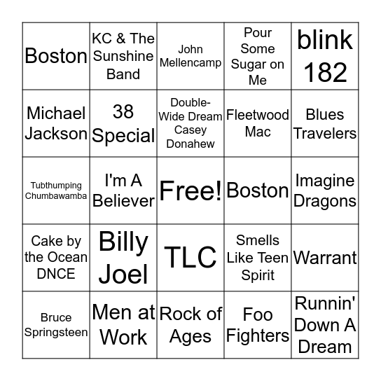 MCC Music Bingo Card