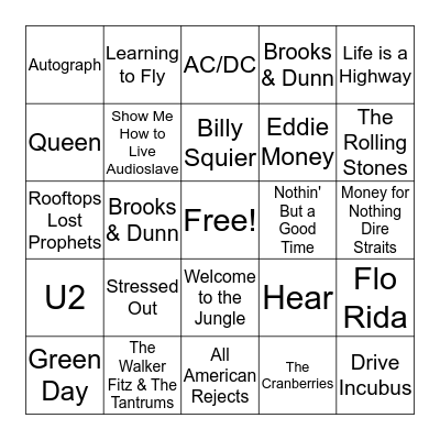 MCC Music Bingo Card