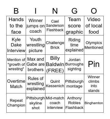 NCAA FINALS BINGO Card