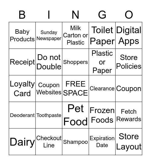 Let's Coupon Bingo Card