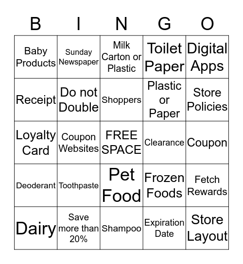 Let's Coupon Bingo Card