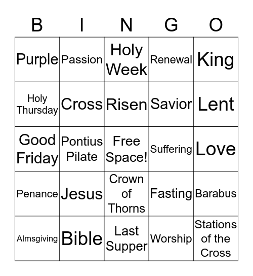 Lenten Season Bingo Card