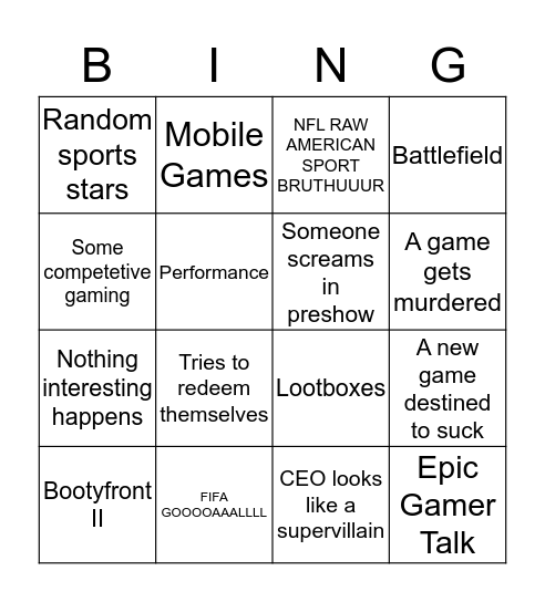 EA E3 Bingo Card