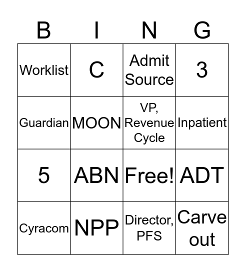 PATIENT ACCESS WEEK BINGO Card
