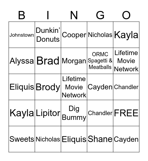 Kay’s Favorite Things Bingo Card