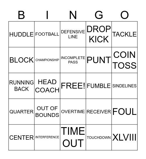 SUPER BOWL XLVIII Bingo Card