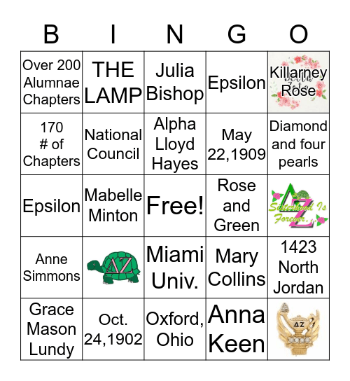 Delta Zeta Bingo Card