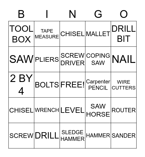 Tool Bingo Card