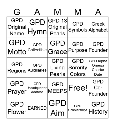 Completly Divine Gamma Game Bingo Card
