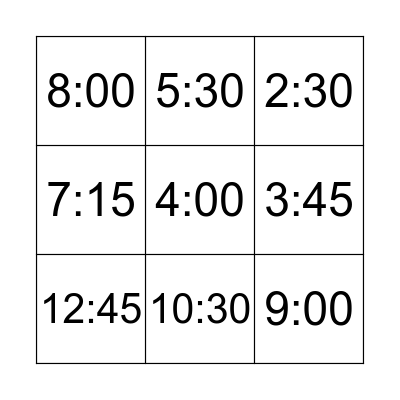 STOP THE TIME Bingo Card