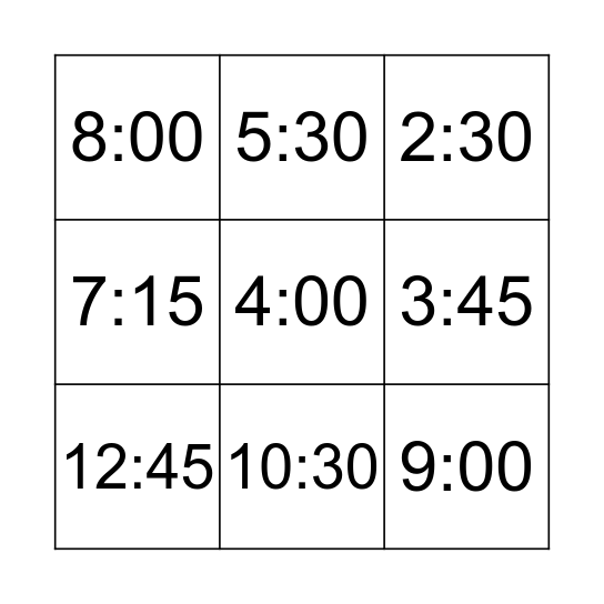 STOP THE TIME Bingo Card