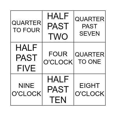 STOP THE TIME Bingo Card