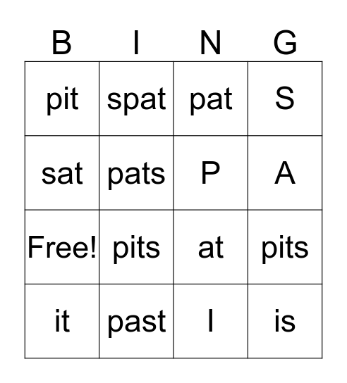 S A P I T Bingo Card