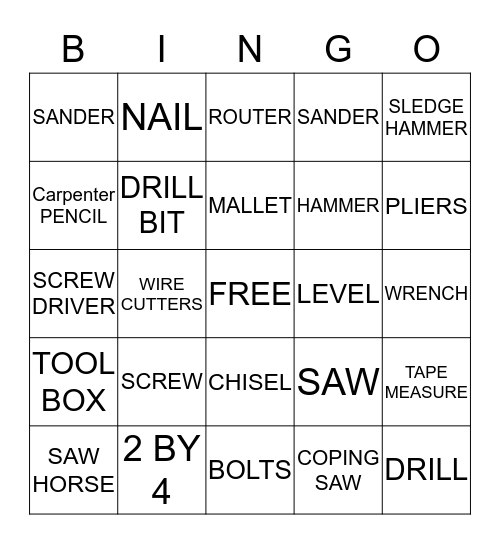 TOOL BINGO Card