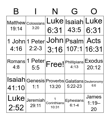 BIBLE BINGO  Bingo Card