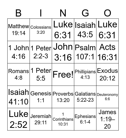 BIBLE BINGO  Bingo Card