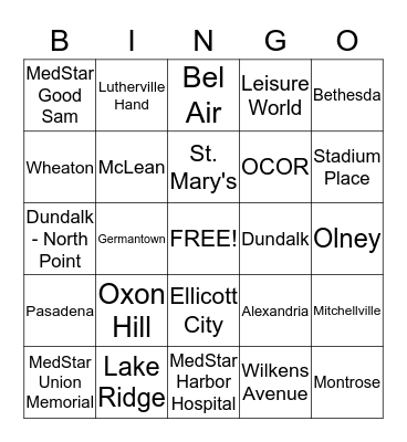 Outpatient BINGO Card