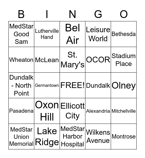 Outpatient BINGO Card