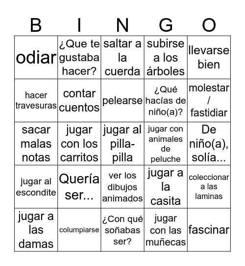 S1B: Unidad 1 Vocabulario Bingo Card