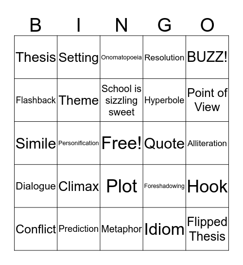 ELA TEST PREP Bingo Card